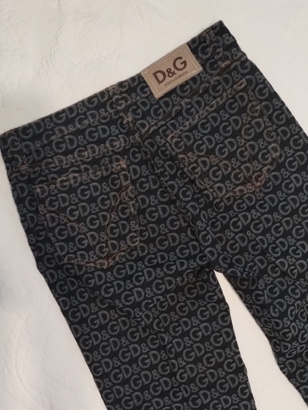 D&G Black All-Over Monogram Straight Leg Jeans